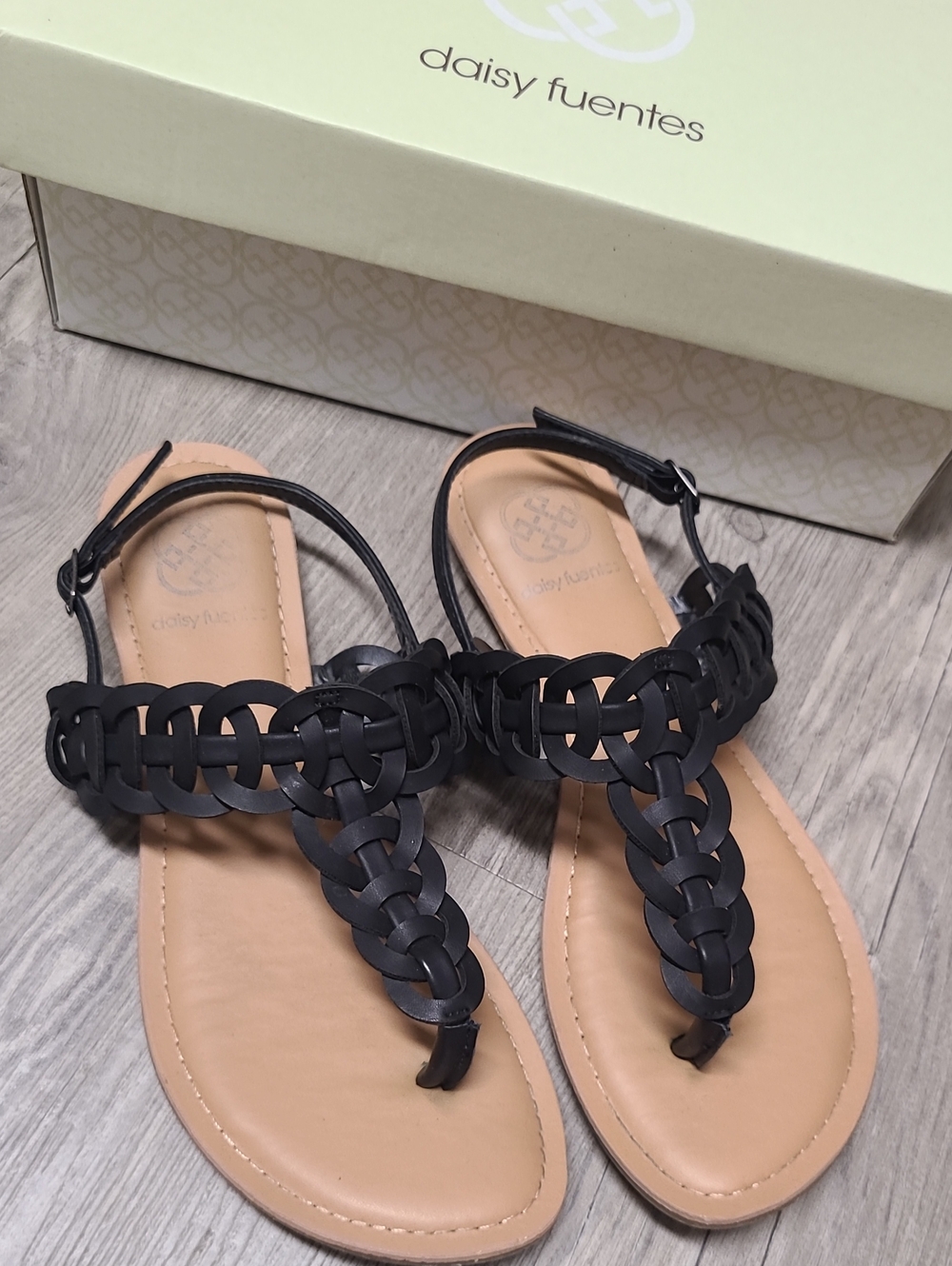 Black Braided T-Strap Sandals